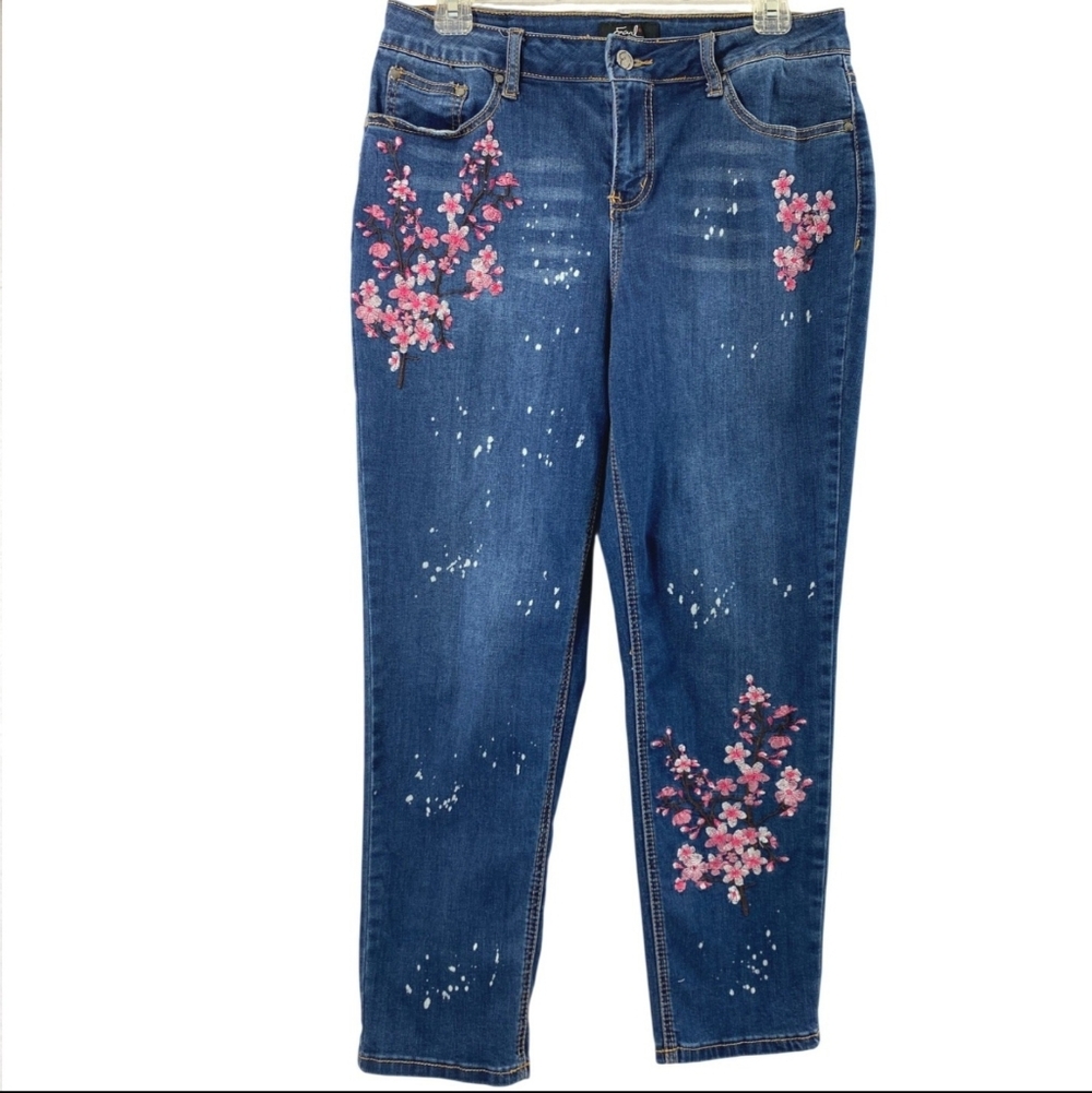 Earl Jeans Navy with Pink Floral Straight Leg Jeans - Cherry Blossom